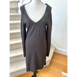 Hard Tail Forever Brown/Grey V-Neck Ruched Long Sleeve Dress